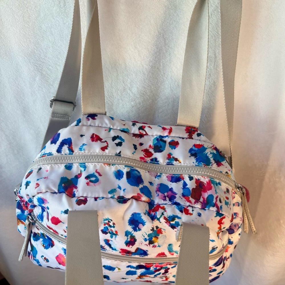 Juicy Couture Paint Splatter Nylon Satchel Shoulder Bag Crossbody Pom Pom Y2K - Picture 4 of 13